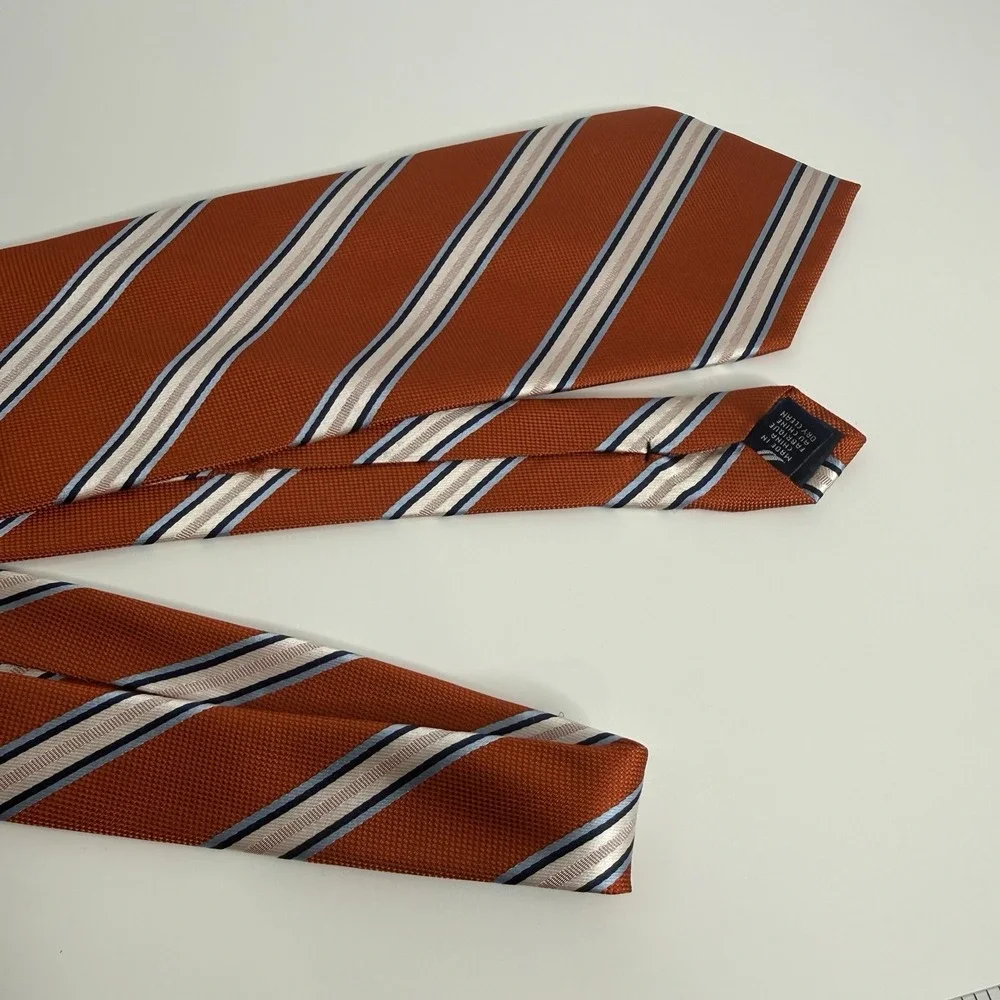 NWOT Nautica Men's Silk Necktie‎ Stripe Orange 3 7/8